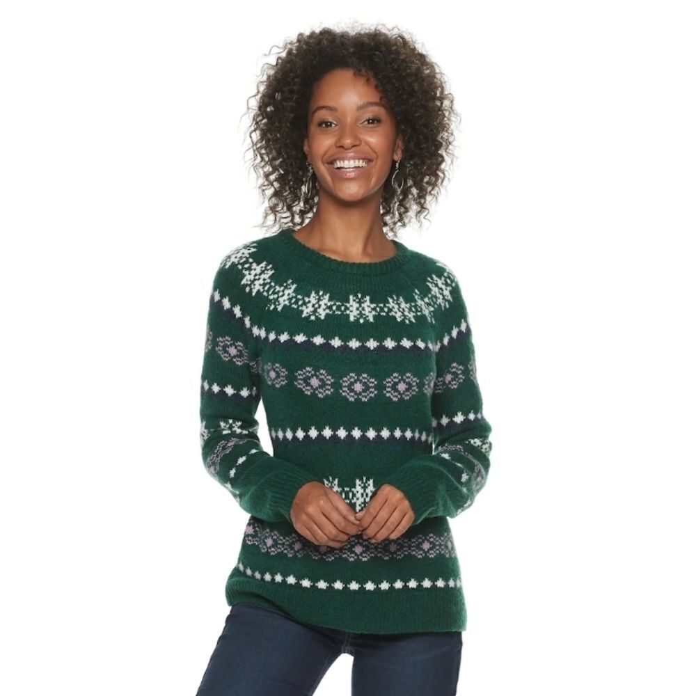 {Sonoma} Green Fairisle Pattern Pullover Sweater